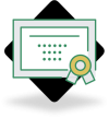 Illustration of a certificate with a ribbon, symbolizing achievement or completion, on a green background.