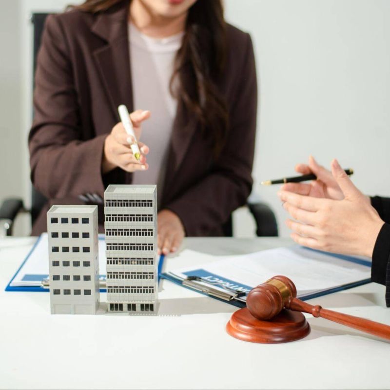 two women sitting at a table with a model of a building